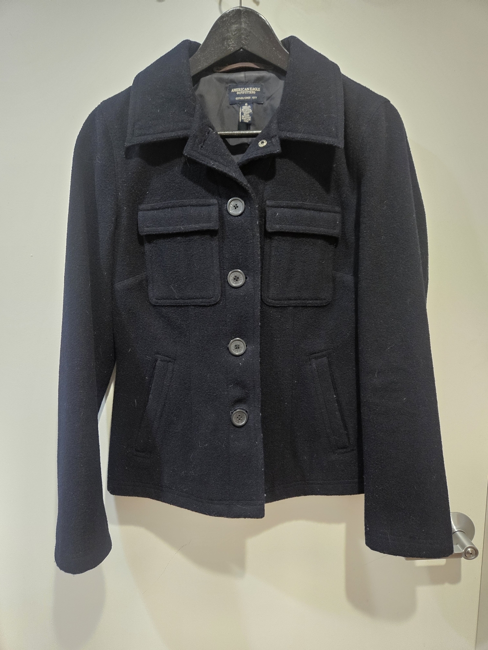 American Eagle Outfitters Navy Wool-Blend Pea Coat